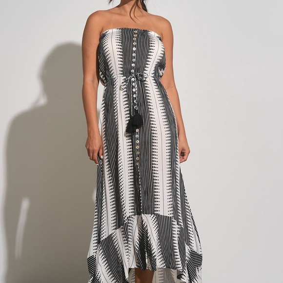 Strapless Boho fitted Maxi Black & White Como - Picture 2 of 4